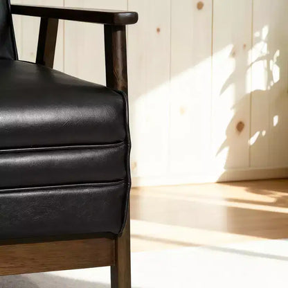 Poltrona d'accento imbottita Mid-Century Modern, similpelle nera opaca