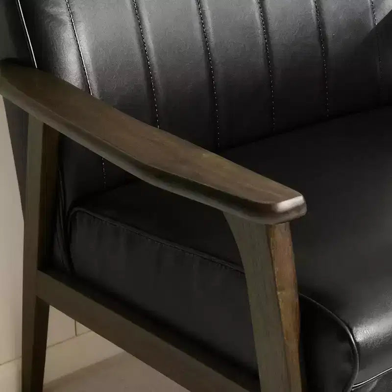 Poltrona d'accento imbottita Mid-Century Modern, similpelle nera opaca