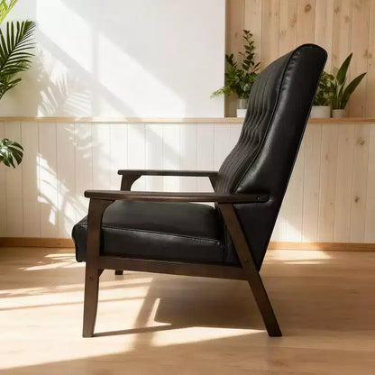 Poltrona d'accento imbottita Mid-Century Modern, similpelle nera opaca