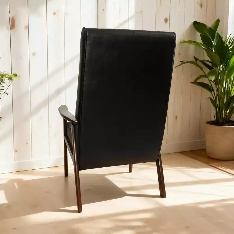 Poltrona d'accento imbottita Mid-Century Modern, similpelle nera opaca