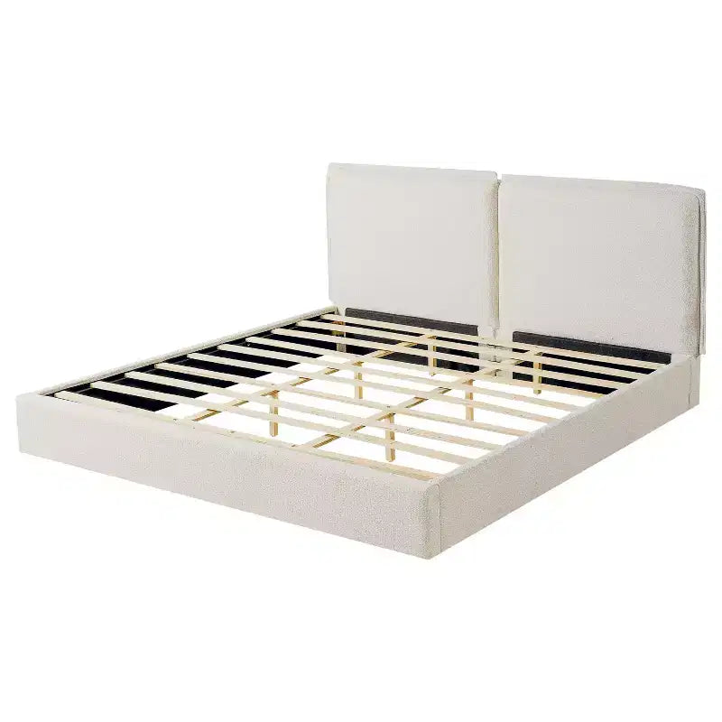 Struttura letto imbottita King Size, letto a piattaforma a doppia imbottitura con tessuto testurizzato, beige e crema