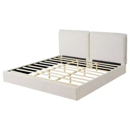 Struttura letto imbottita King Size, letto a piattaforma a doppia imbottitura con tessuto testurizzato, beige e crema