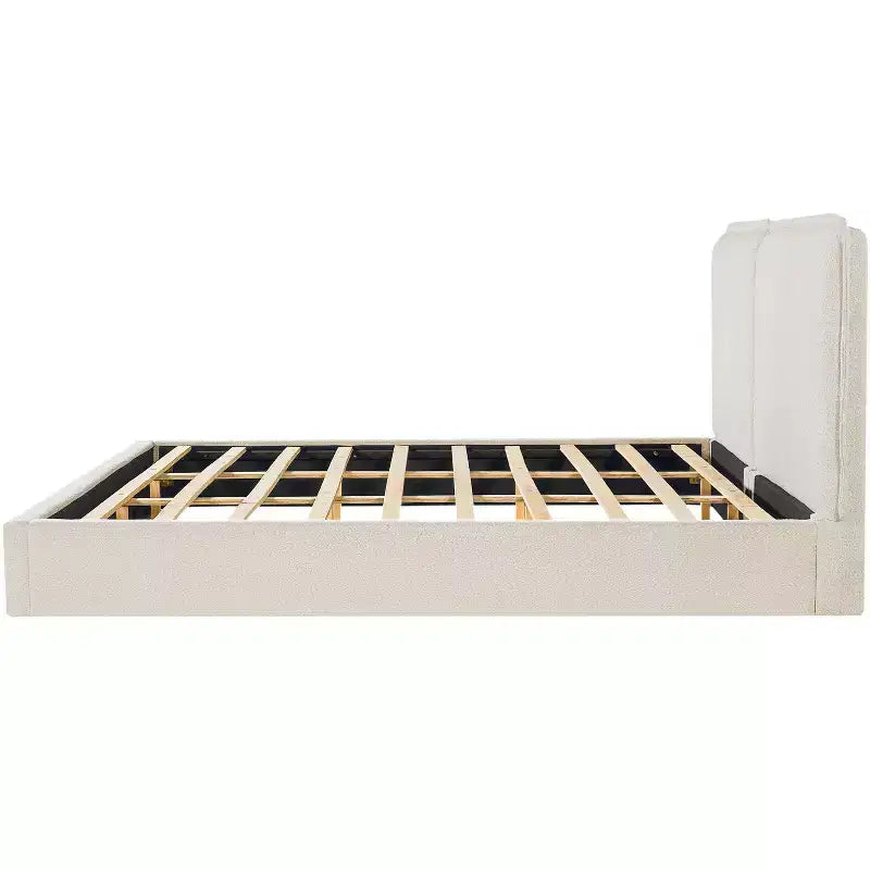 Struttura letto imbottita King Size, letto a piattaforma a doppia imbottitura con tessuto testurizzato, beige e crema