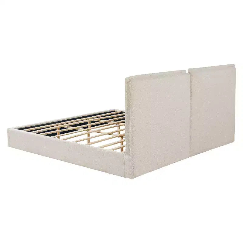 Struttura letto imbottita King Size, letto a piattaforma a doppia imbottitura con tessuto testurizzato, beige e crema