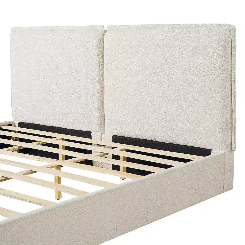 Struttura letto imbottita King Size, letto a piattaforma a doppia imbottitura con tessuto testurizzato, beige e crema