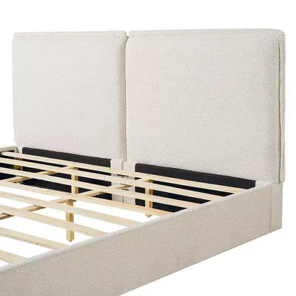 Struttura letto imbottita King Size, letto a piattaforma a doppia imbottitura con tessuto testurizzato, beige e crema