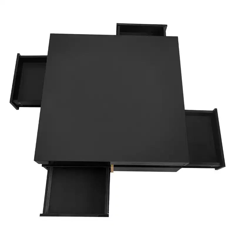 Tavolino Moderno Quadrato Laccato Lucido con Design a Strati e Dettagli Dorati