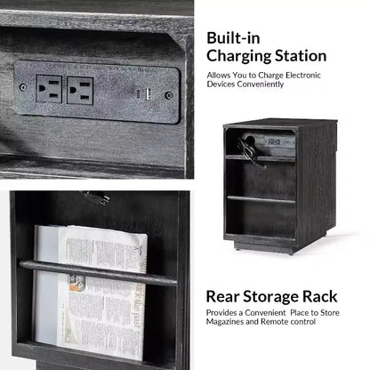 Comodino/Tavolino da 60 cm con 1 cassetto e prese di ricarica integrate, Tavolino laterale moderno