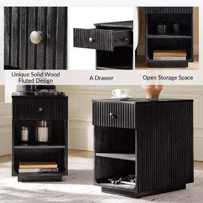 Comodino/Tavolino da 60 cm con 1 cassetto e prese di ricarica integrate, Tavolino laterale moderno