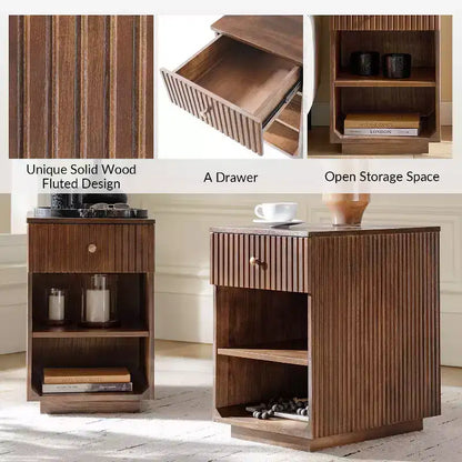 Comodino/Tavolino da 60 cm con 1 cassetto e prese di ricarica integrate, Tavolino laterale moderno