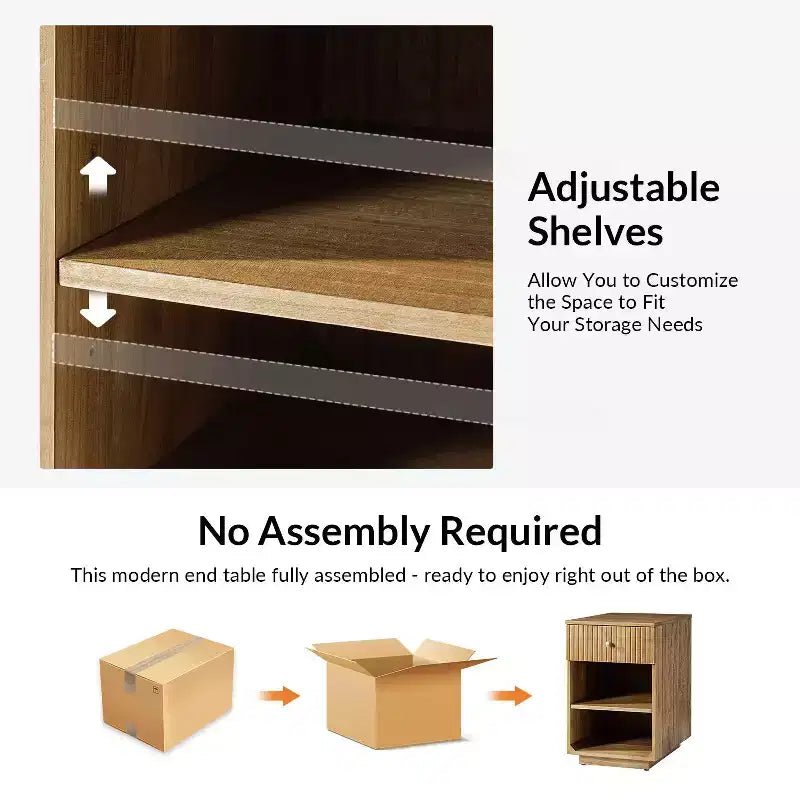 Comodino/Tavolino da 60 cm con 1 cassetto e prese di ricarica integrate, Tavolino laterale moderno
