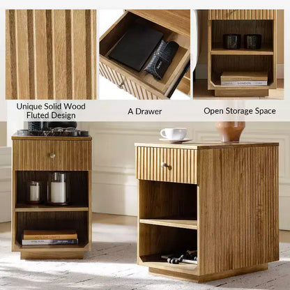 Comodino/Tavolino da 60 cm con 1 cassetto e prese di ricarica integrate, Tavolino laterale moderno