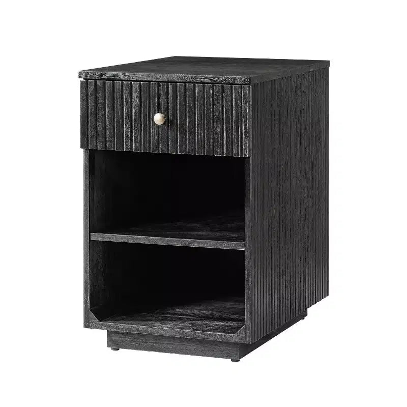 Comodino/Tavolino da 60 cm con 1 cassetto e prese di ricarica integrate, Tavolino laterale moderno