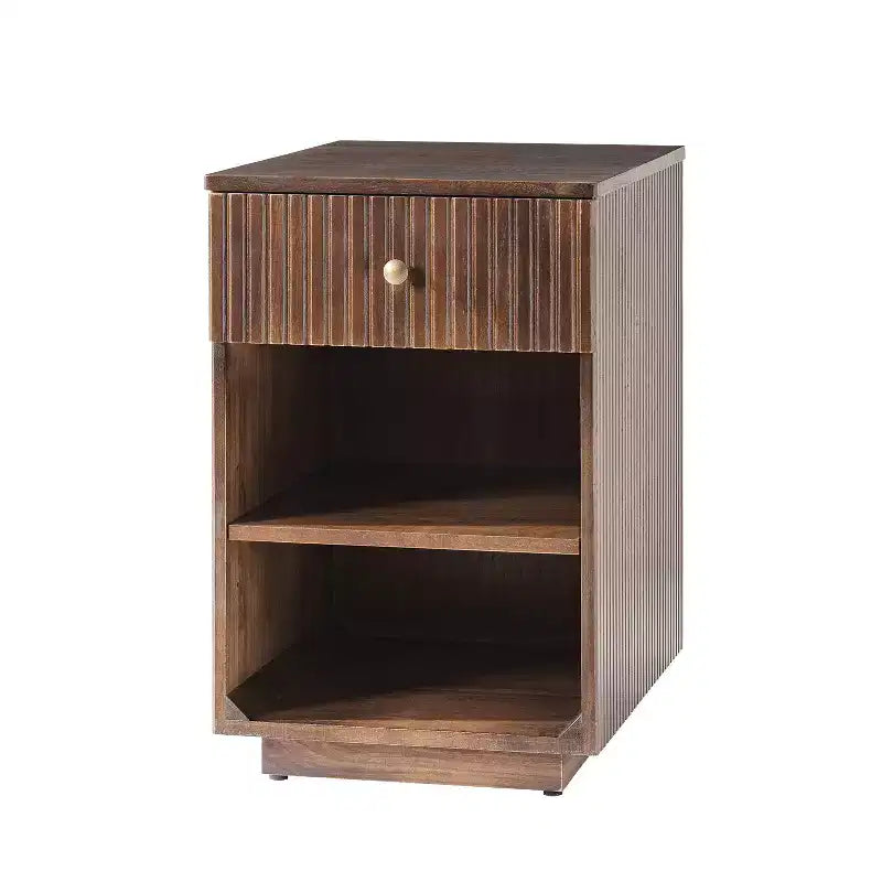 Comodino/Tavolino da 60 cm con 1 cassetto e prese di ricarica integrate, Tavolino laterale moderno