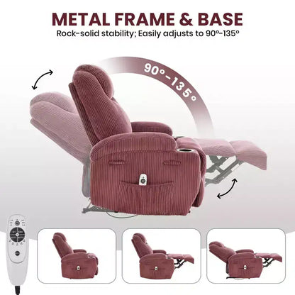 Poltrona Reclinabile Elettrica Regolabile con Inclinazione di 135°, Massaggio, Riscaldamento e Rivestimento in Velluto a Coste