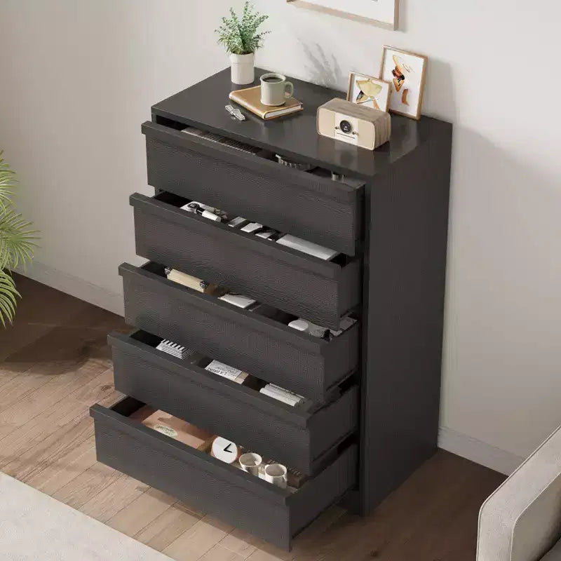 Cassettiera Nera a 5 Cassetti per Camera da Letto, Comò Moderno a 5 Cassetti con Design Senza Maniglie, Organizzatore per Armadio Alto 109 cm per Camera da Letto, Soggiorno, Cameretta