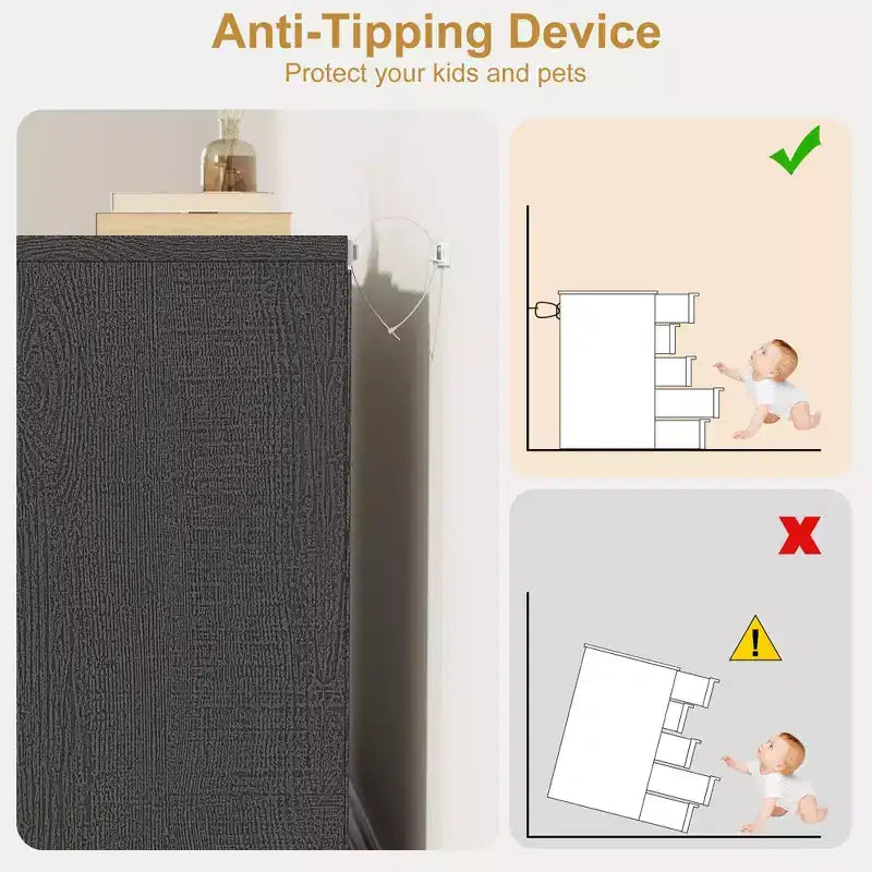 Cassettiera Nera a 5 Cassetti per Camera da Letto, Comò Moderno a 5 Cassetti con Design Senza Maniglie, Organizzatore per Armadio Alto 109 cm per Camera da Letto, Soggiorno, Cameretta