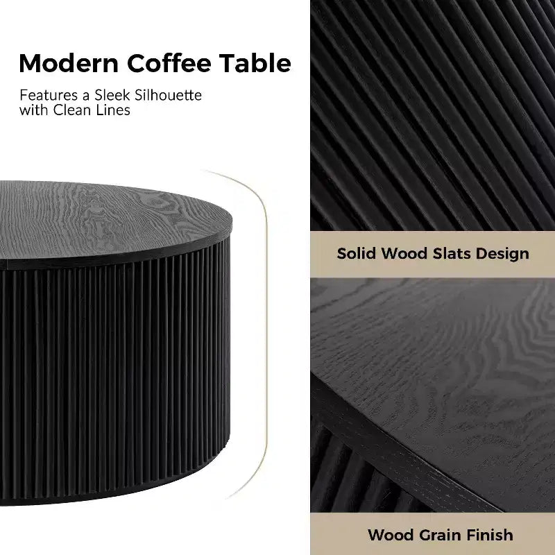 Tavolino da caffè rotondo moderno da 90 cm con spazio di archiviazione, Tavolo centrale per soggiorno