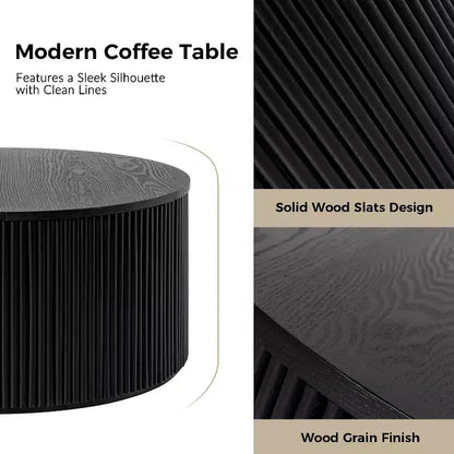 Tavolino da caffè rotondo moderno da 90 cm con spazio di archiviazione, Tavolo centrale per soggiorno