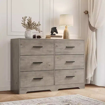 Dresser for Bedroom, 6-Drawer Wooden Dresser with Spacious Storage, Versatile Organizer for Living Room Entryway Office