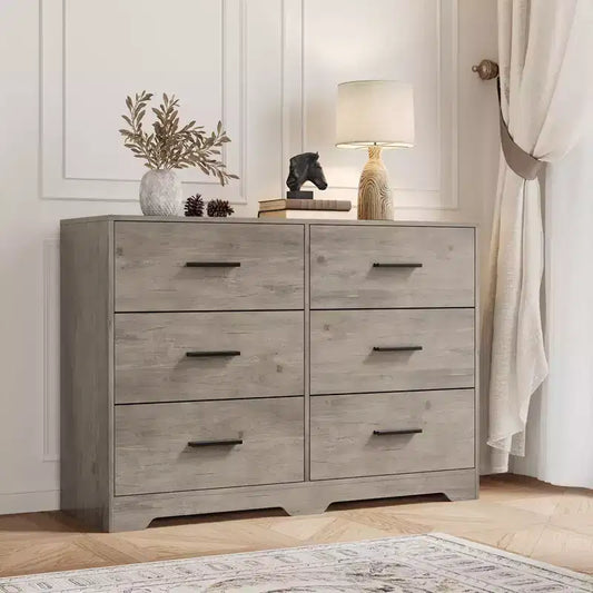 Dresser for Bedroom, 6-Drawer Wooden Dresser with Spacious Storage, Versatile Organizer for Living Room Entryway Office