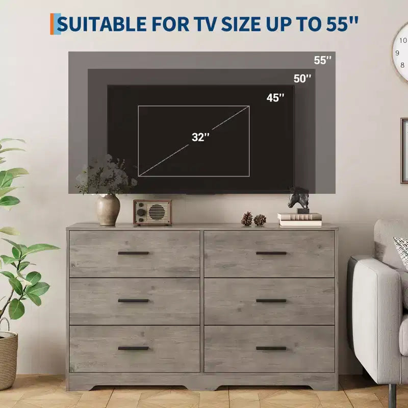 Comò per Camera da Letto, Comò in Legno a 6 Cassetti con Ampio Spazio Contenitivo, Organizzatore Versatile per Soggiorno Ingresso Ufficio