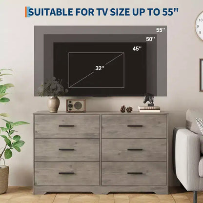 Comò per Camera da Letto, Comò in Legno a 6 Cassetti con Ampio Spazio Contenitivo, Organizzatore Versatile per Soggiorno Ingresso Ufficio