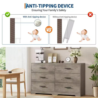 Comò per Camera da Letto, Comò in Legno a 6 Cassetti con Ampio Spazio Contenitivo, Organizzatore Versatile per Soggiorno Ingresso Ufficio