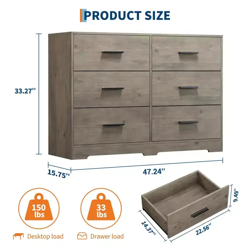 Comò per Camera da Letto, Comò in Legno a 6 Cassetti con Ampio Spazio Contenitivo, Organizzatore Versatile per Soggiorno Ingresso Ufficio