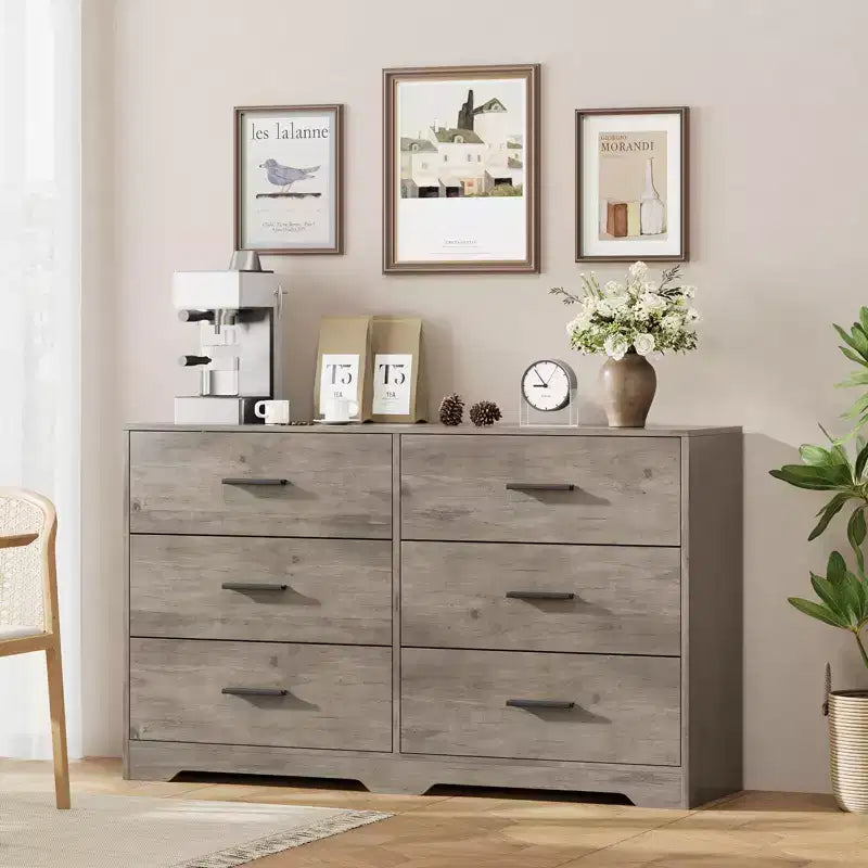 Comò per Camera da Letto, Comò in Legno a 6 Cassetti con Ampio Spazio Contenitivo, Organizzatore Versatile per Soggiorno Ingresso Ufficio