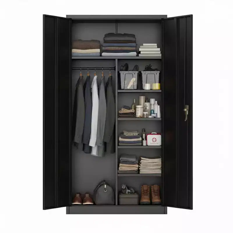 Heavy-Duty Storage Cabinet  Industrial Steel Wardrobe Locker with Locking Doors, Adjustable Shelves, Hanging Rod  Freestanding Closet for Garage