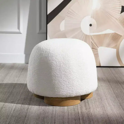 Moderno sgabello-ottoman con tessuto Teddy e seduta imbottita morbida per vanità