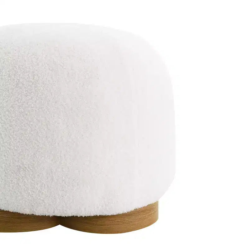 Moderno sgabello-ottoman con tessuto Teddy e seduta imbottita morbida per vanità