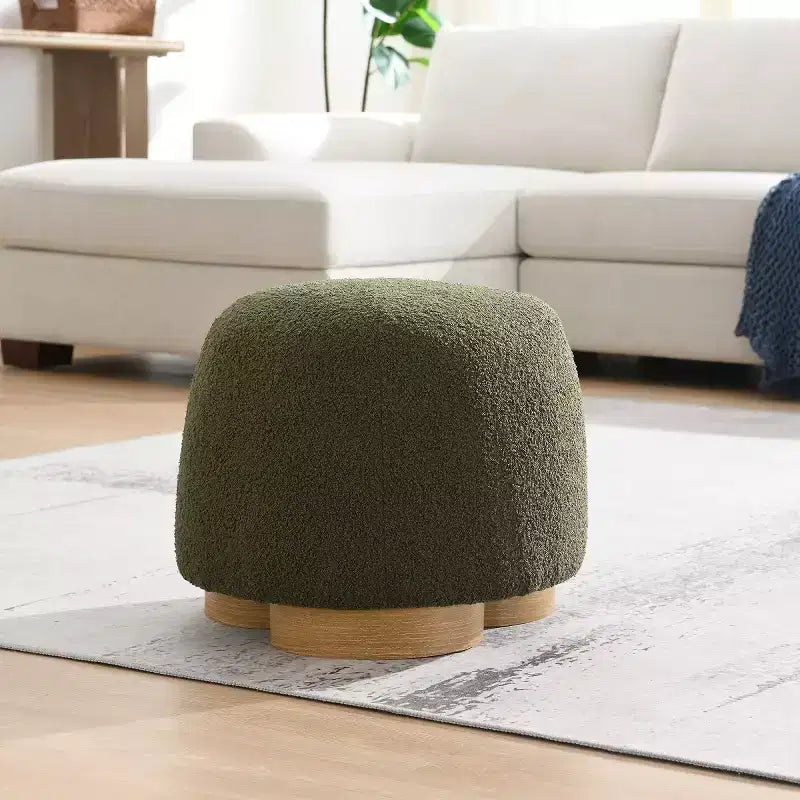 Moderno sgabello-ottoman con tessuto Teddy e seduta imbottita morbida per vanità