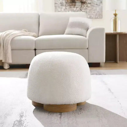 Moderno sgabello-ottoman con tessuto Teddy e seduta imbottita morbida per vanità