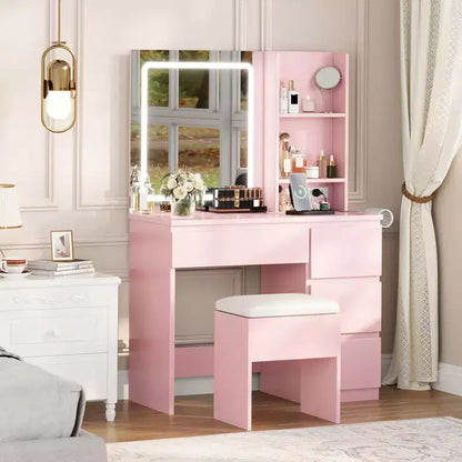 Scrivania da trucco con specchio LED, 4 cassetti e porte di ricarica integrate