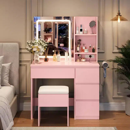 Scrivania da trucco con specchio LED, 4 cassetti e porte di ricarica integrate