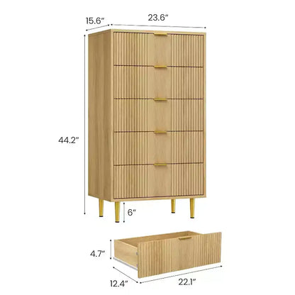 Cassettiera a 4/5/6 cassetti scanalati per camera da letto, cassettiera in legno a grande capacità con maniglie in metallo, cassettiera moderna per soggiorno