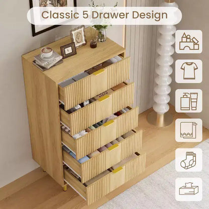 Cassettiera a 4/5/6 cassetti scanalati per camera da letto, cassettiera in legno a grande capacità con maniglie in metallo, cassettiera moderna per soggiorno