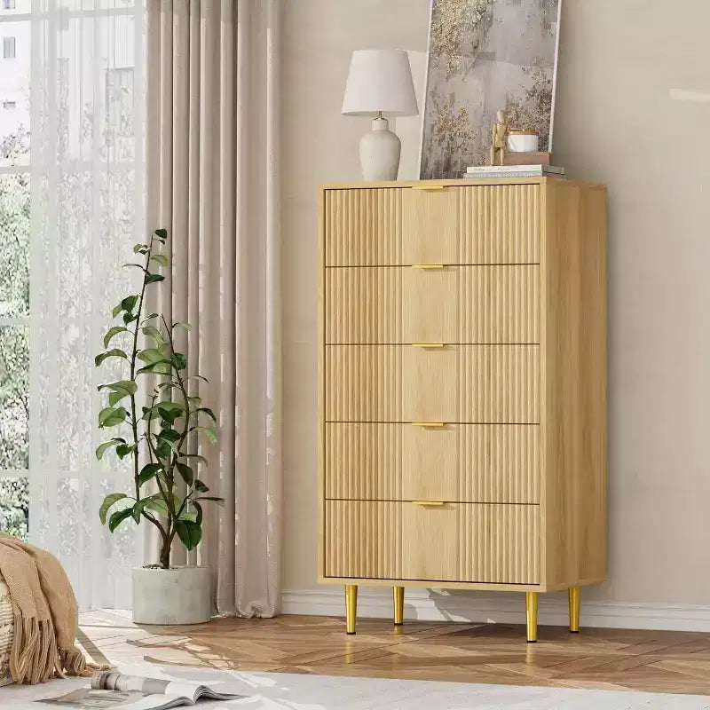 Cassettiera a 4/5/6 cassetti scanalati per camera da letto, cassettiera in legno a grande capacità con maniglie in metallo, cassettiera moderna per soggiorno
