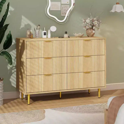 Cassettiera a 4/5/6 cassetti scanalati per camera da letto, cassettiera in legno a grande capacità con maniglie in metallo, cassettiera moderna per soggiorno