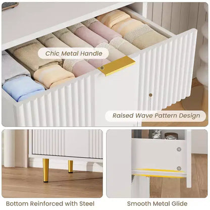 Cassettiera a 4/5/6 cassetti scanalati per camera da letto, cassettiera in legno a grande capacità con maniglie in metallo, cassettiera moderna per soggiorno
