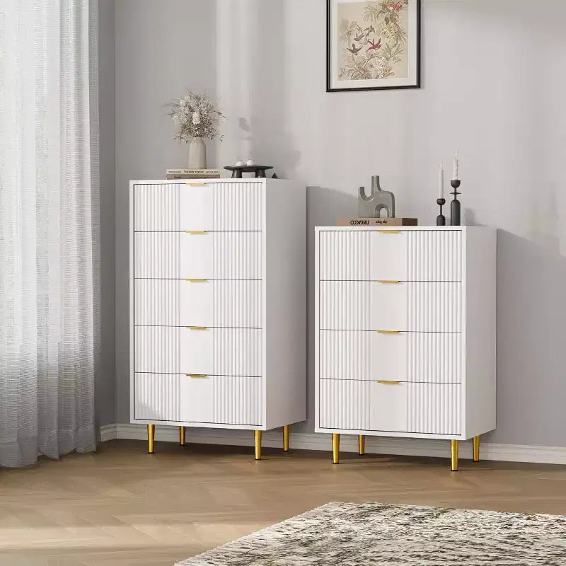 Cassettiera a 4/5/6 cassetti scanalati per camera da letto, cassettiera in legno a grande capacità con maniglie in metallo, cassettiera moderna per soggiorno