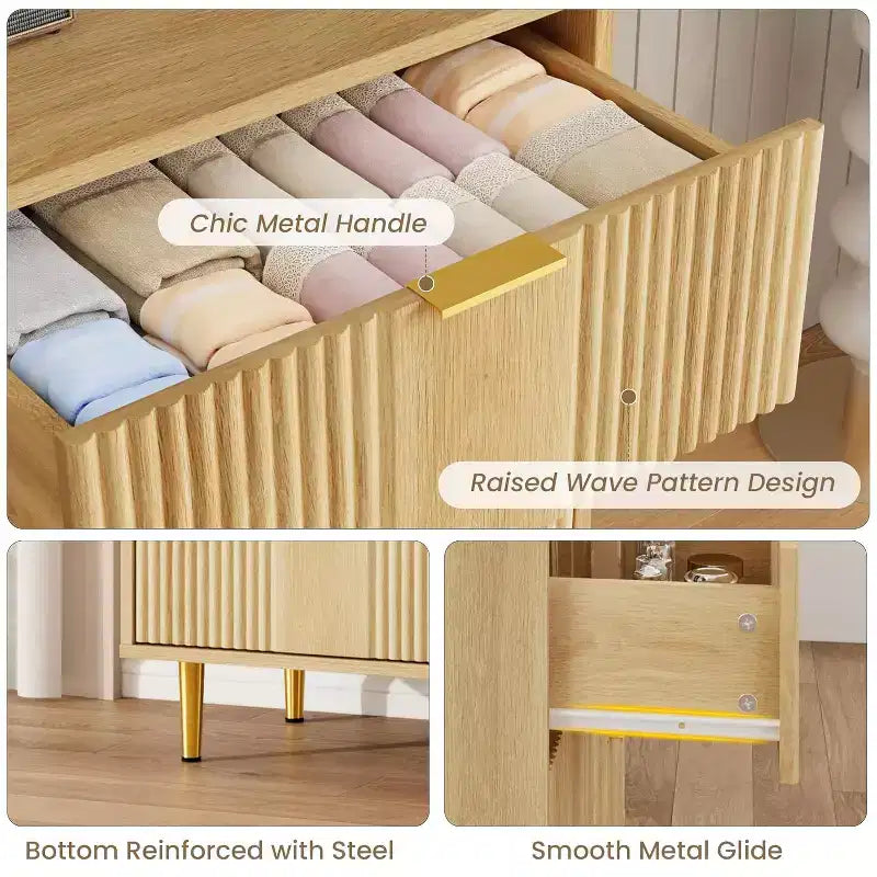 Cassettiera a 4/5/6 cassetti scanalati per camera da letto, cassettiera in legno a grande capacità con maniglie in metallo, cassettiera moderna per soggiorno