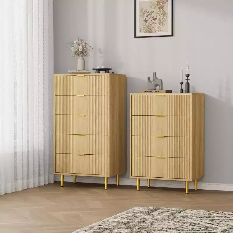 Cassettiera a 4/5/6 cassetti scanalati per camera da letto, cassettiera in legno a grande capacità con maniglie in metallo, cassettiera moderna per soggiorno