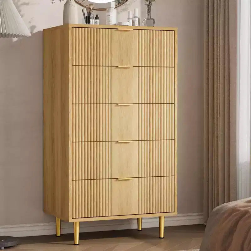 Cassettiera a 4/5/6 cassetti scanalati per camera da letto, cassettiera in legno a grande capacità con maniglie in metallo, cassettiera moderna per soggiorno