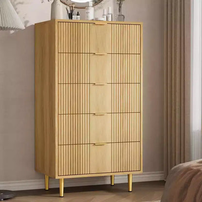 Cassettiera a 4/5/6 cassetti scanalati per camera da letto, cassettiera in legno a grande capacità con maniglie in metallo, cassettiera moderna per soggiorno