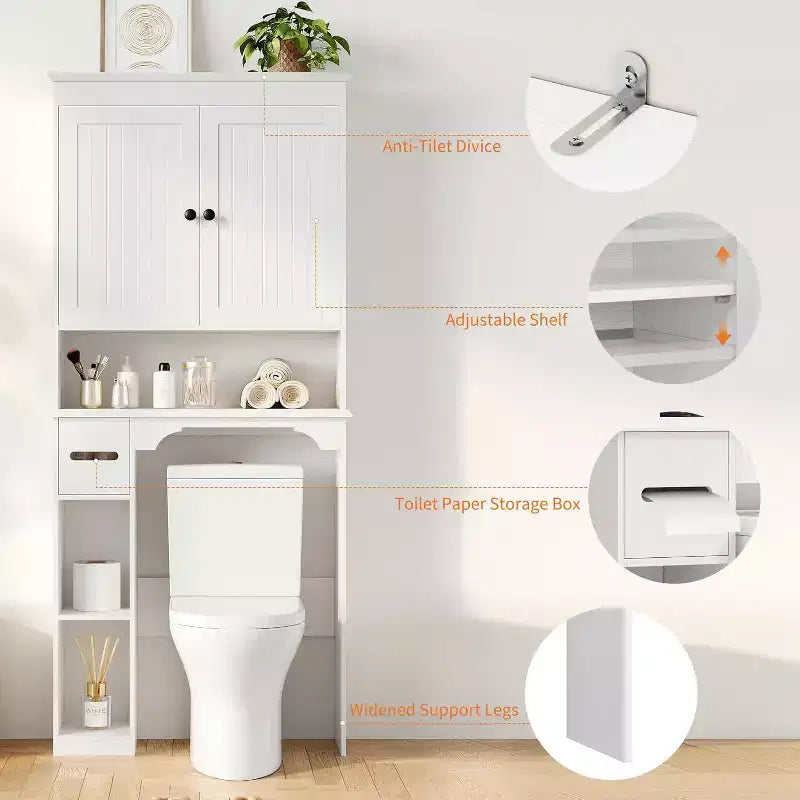 Mobiletto contenitore sopra il WC da 30 pollici, organizer da bagno a 7 ripiani con portarotolo per bagno e lavanderia