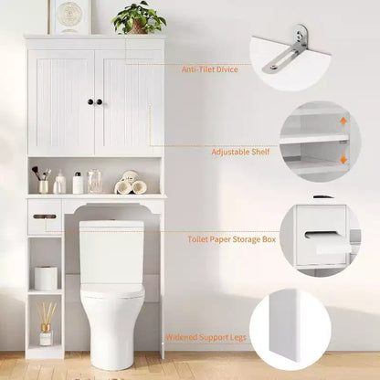 Mobiletto contenitore sopra il WC da 30 pollici, organizer da bagno a 7 ripiani con portarotolo per bagno e lavanderia