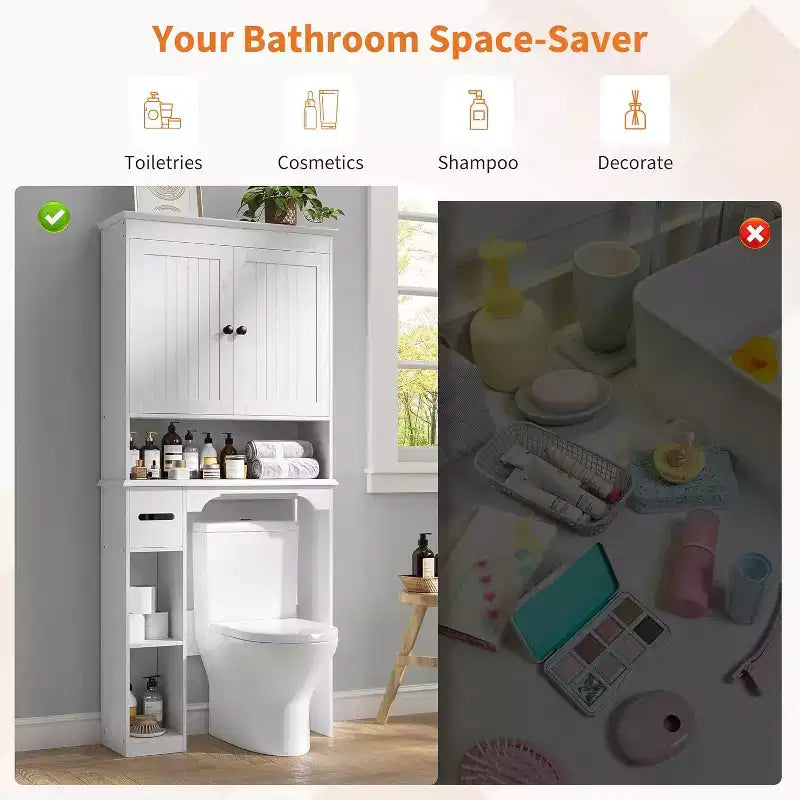 Mobiletto contenitore sopra il WC da 30 pollici, organizer da bagno a 7 ripiani con portarotolo per bagno e lavanderia